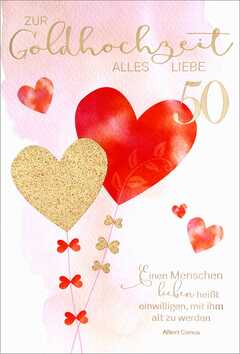 Faltkarte "Herzballons" - Goldene Hochzeit