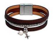 Armband mit Anhänger Perle und Kreuz - braun Armband mit Anhänger Perle und Kreuz - braun