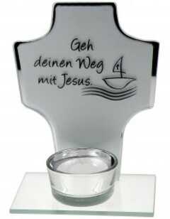 Glas-Teelichthalter "Kreuz" - Geh deinen Weg mit Jesus